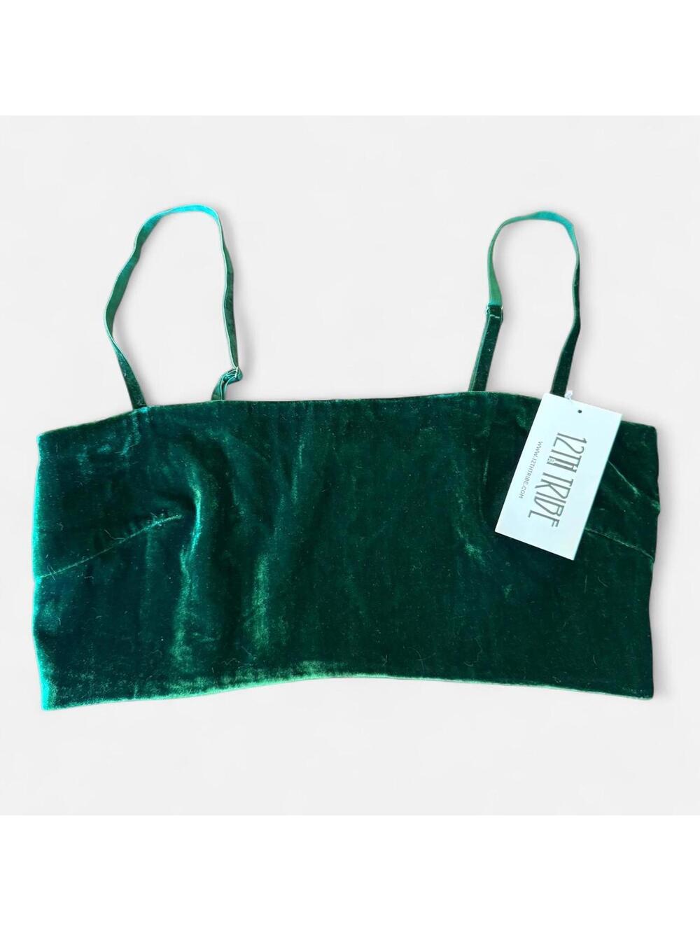 12th Tribe NWT Green Velvet Crop Top Bralette, Size‎ Medium